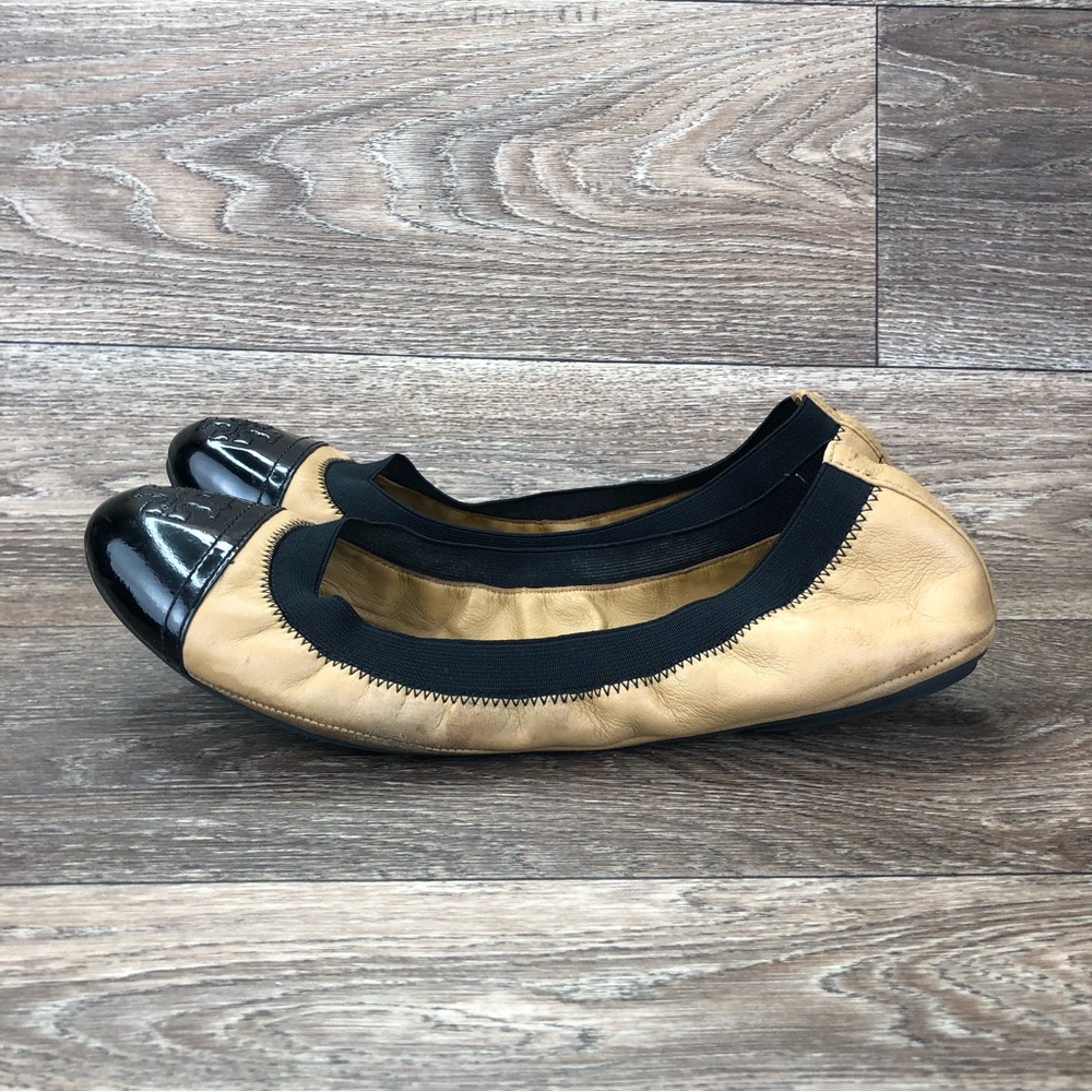 Tory Burch Tan and Black Flats